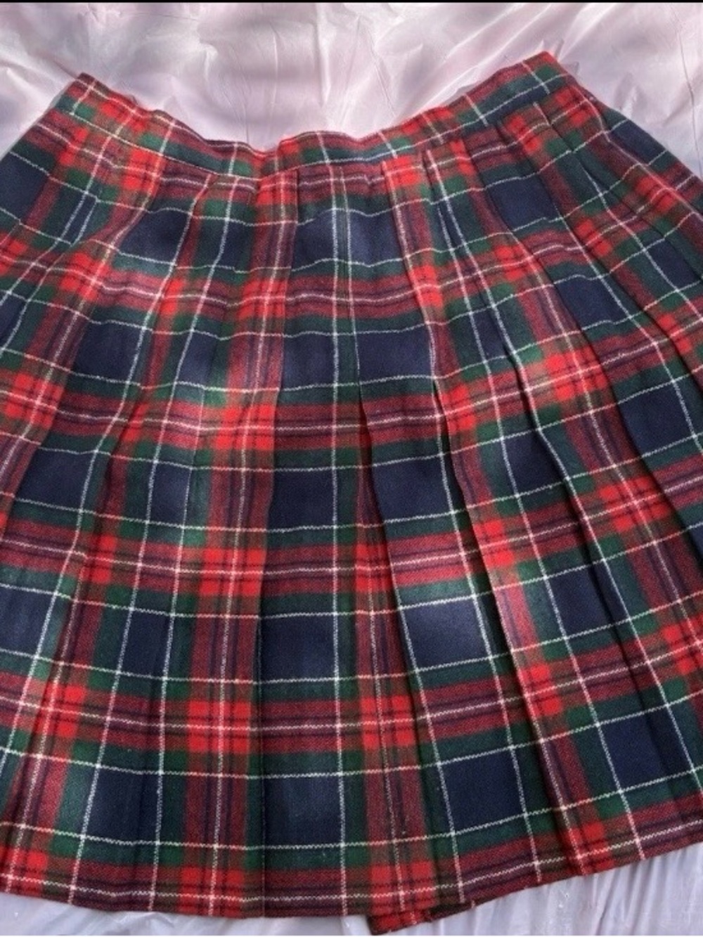 Vintage Pleated Tartan Midi Skirt Plaid 
Red & Navy Preppy Retro Pinup Sz 16/ L